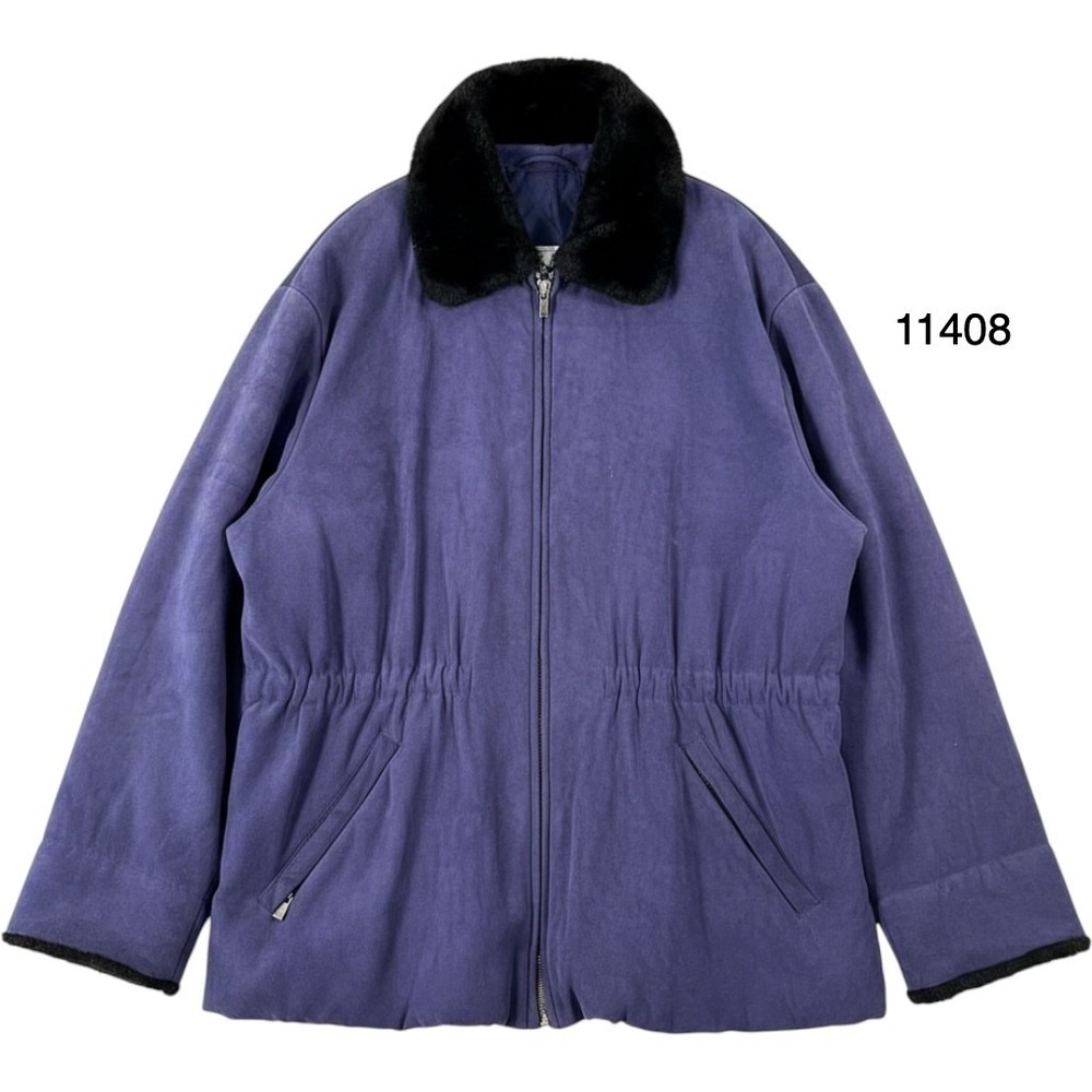 Vintage Jones New‎ York Jacket Women Large Purple Cinch Waist Faux Fur Collar